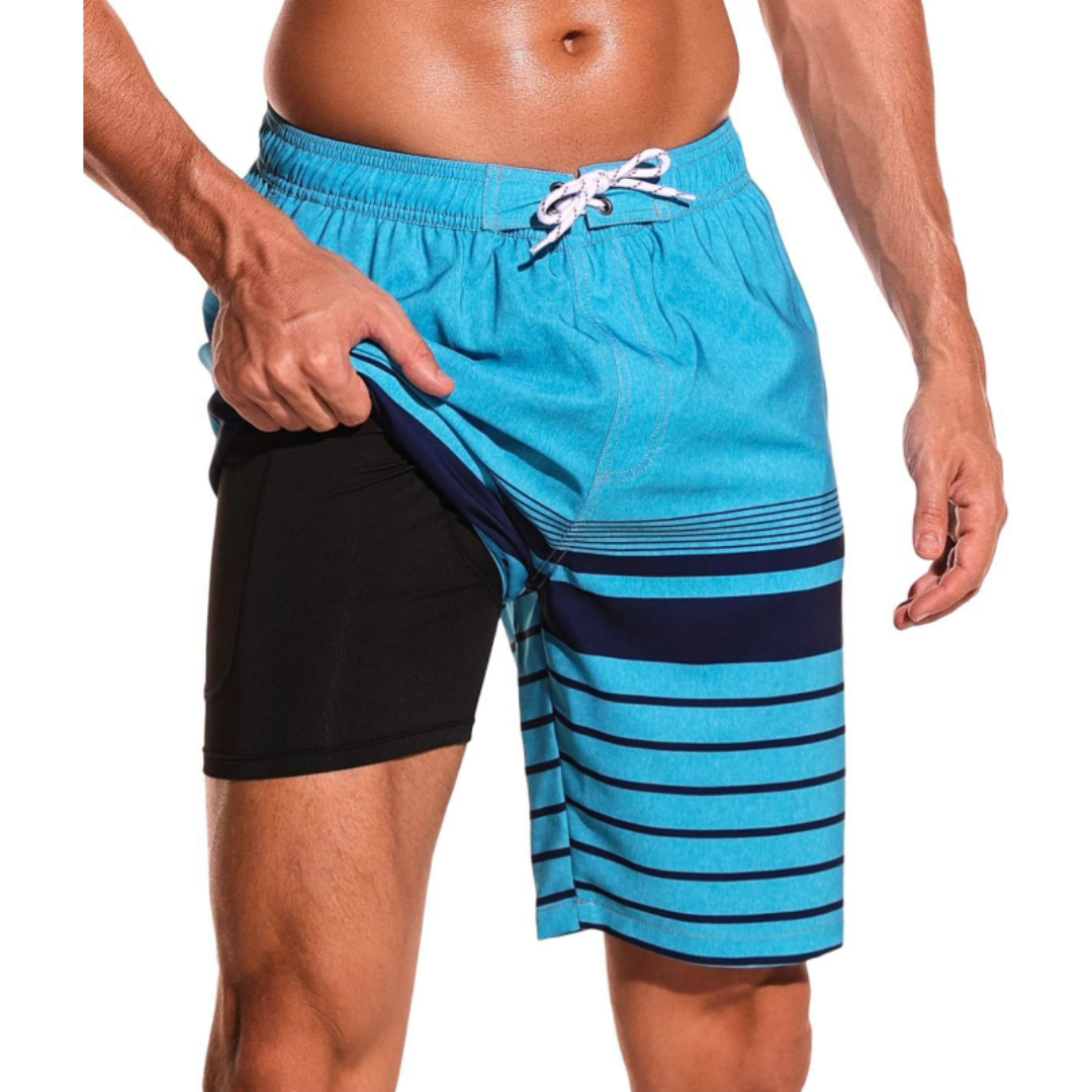 SILKWORLD Men's Swim Trunks with Compression Liner 2 in 1 Quick Dry Bathing Suit