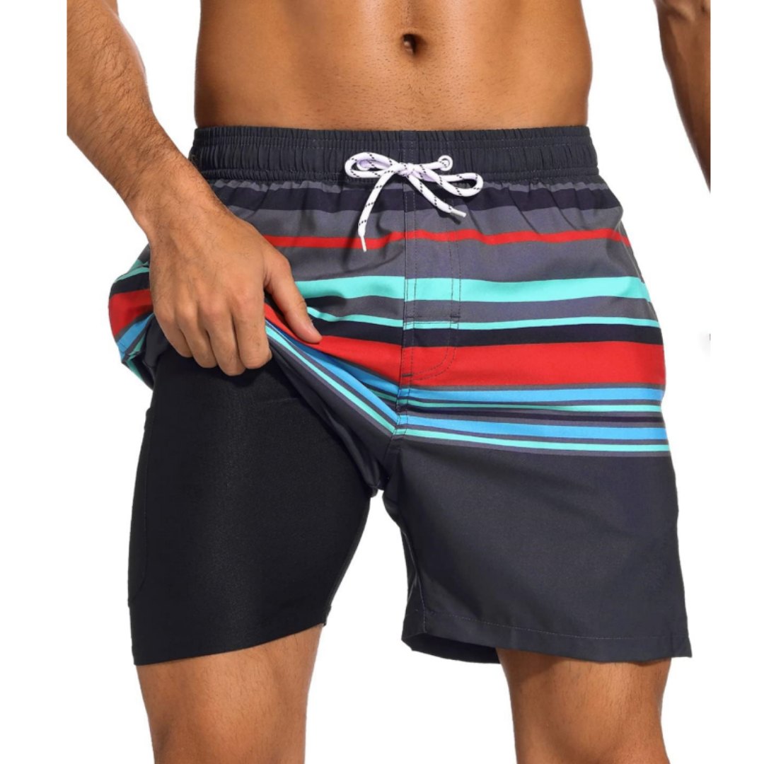 SILKWORLD Men's Swim Trunks with Compression Liner 2 in 1 Quick Dry Beach Shorts