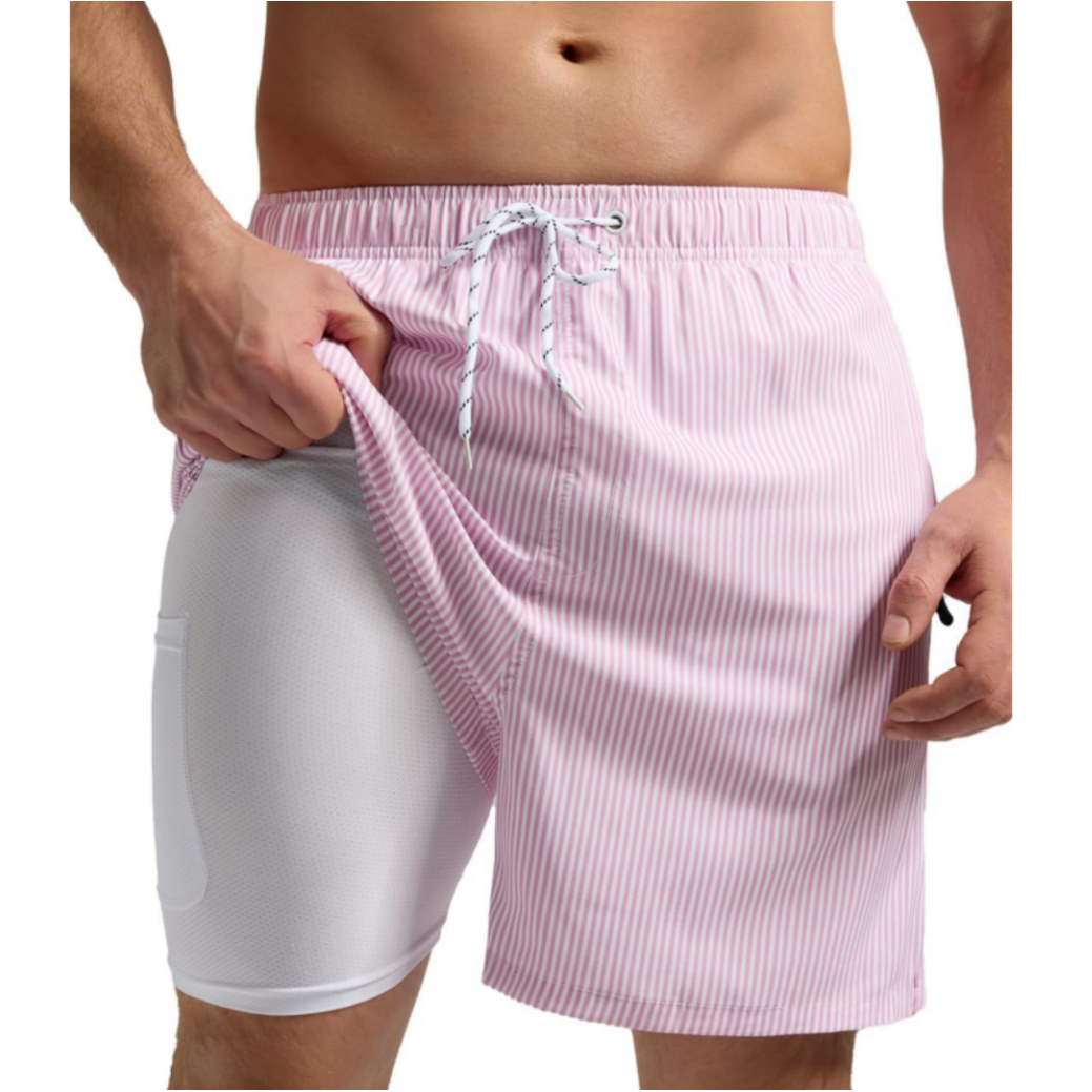 SILKWORLD Men's Swim Trunks with Compression Liner 2 in 1 Quick Dry Beach Shorts