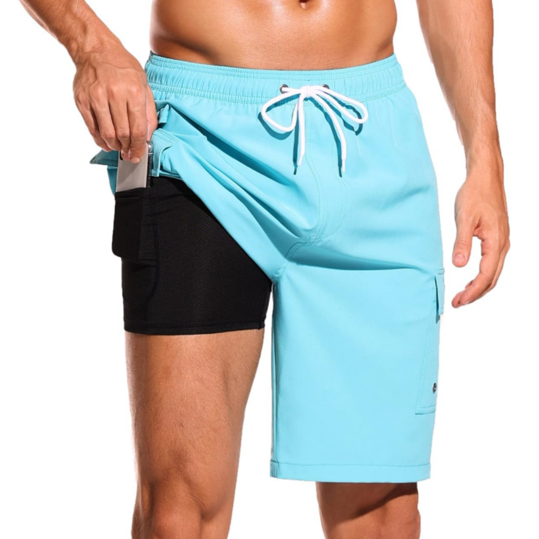 SILKWORLD Men's Swim Trunks with Compression Liner Quick Dry Bathing Suits