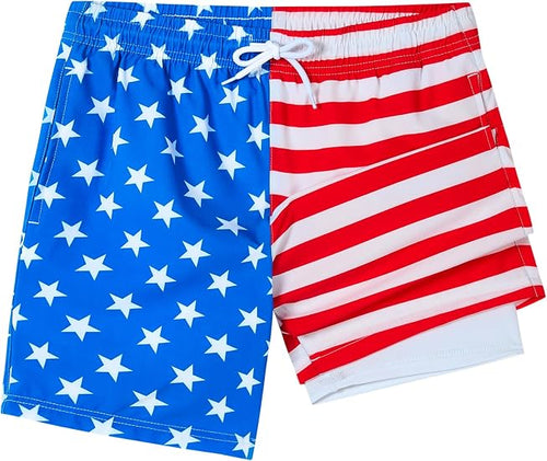 SILKWORLD Boys Swim Trunks with Compression Liner Quick Dry Bathing Suits
