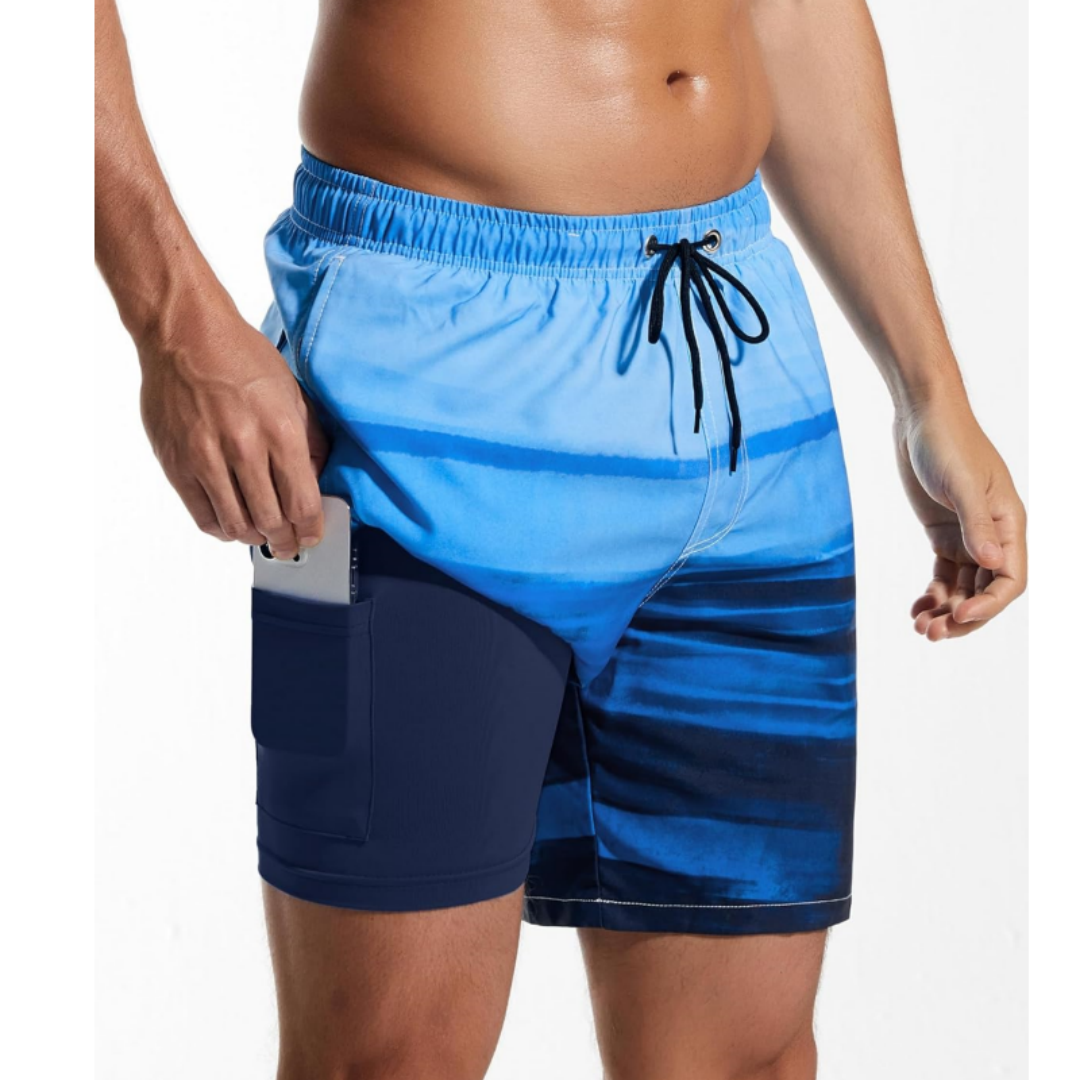 SILKWORLD Men's Swim Trunks Quick Dry Compression Liner 2 in 1 Shorts Swimsuit