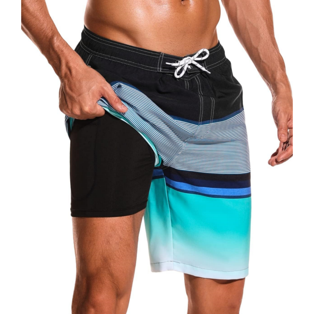 SILKWORLD Men's Swim Trunks with Compression Liner 2 in 1 Quick Dry Bathing Suit