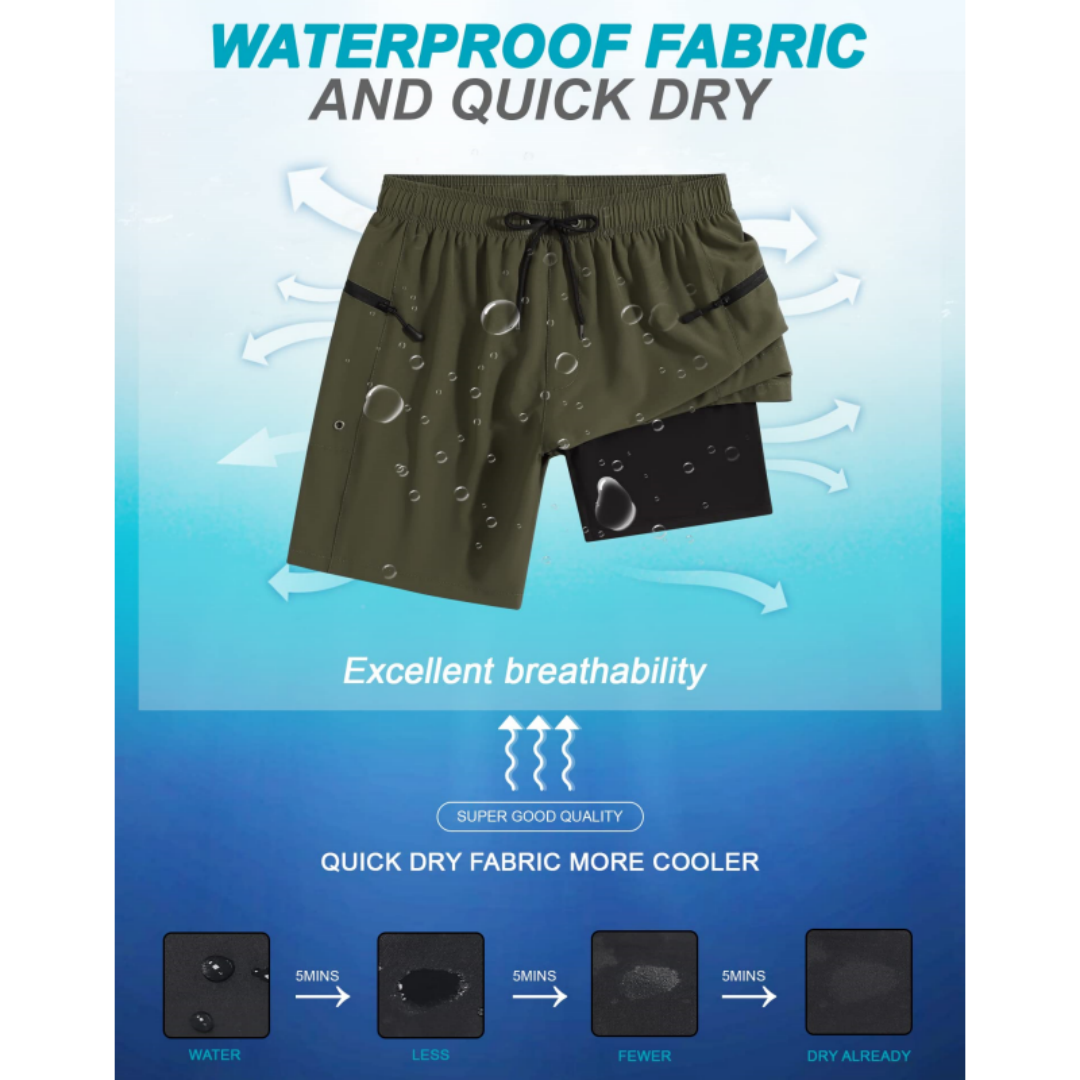 SILKWORLD Men's Swimming Trunks with Compression Liner 2 in 1 Quick-Dry Swim Shorts