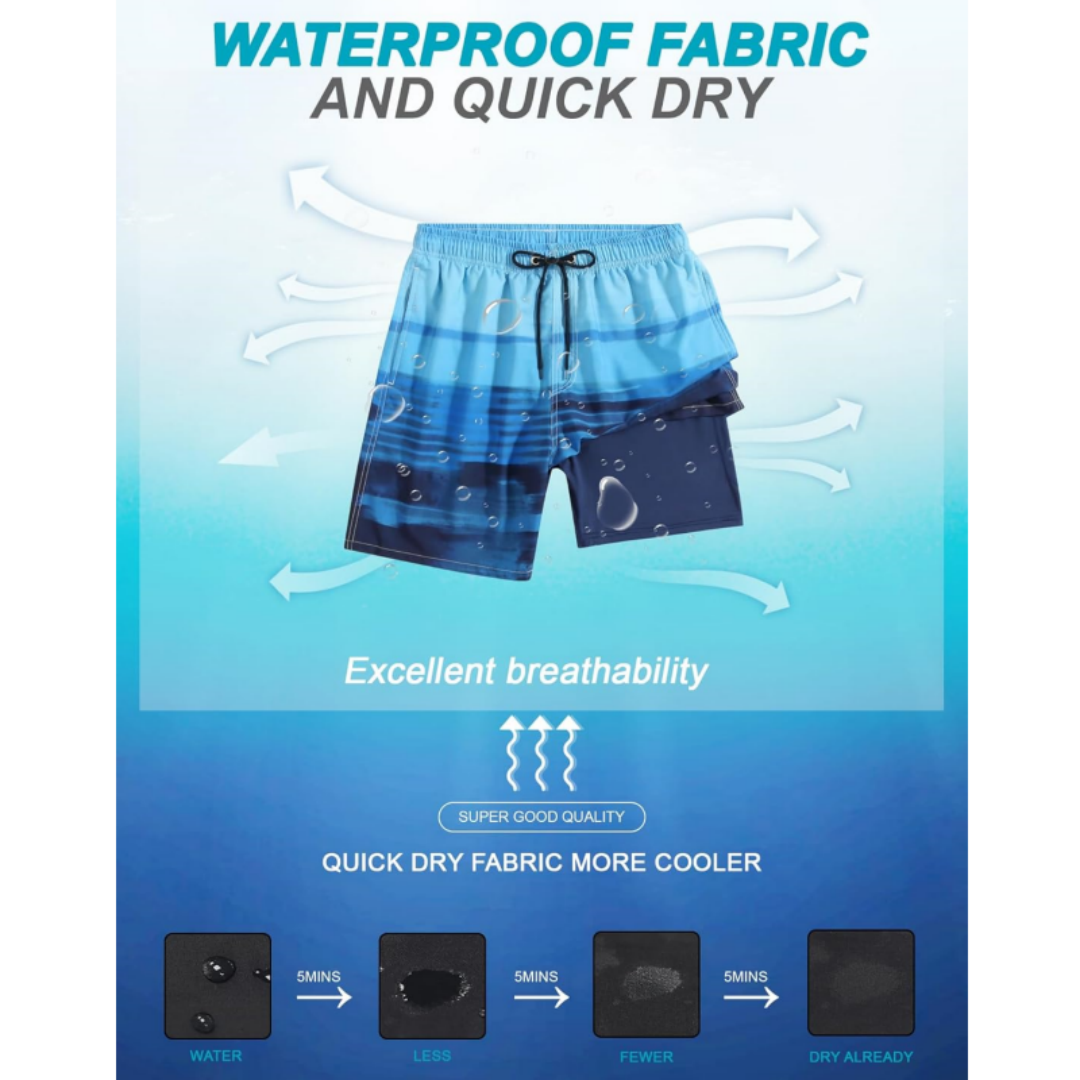 SILKWORLD Men's Swim Trunks Quick Dry Compression Liner 2 in 1 Shorts Swimsuit