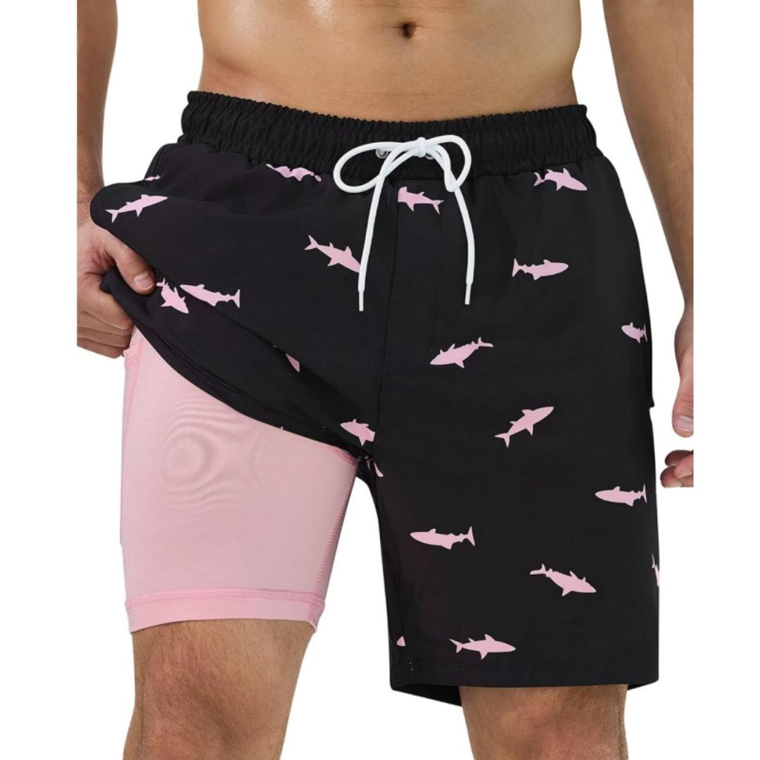 SILKWORLD Men's Swim Trunks Quick Dry Swimming Shorts with Compression Liner