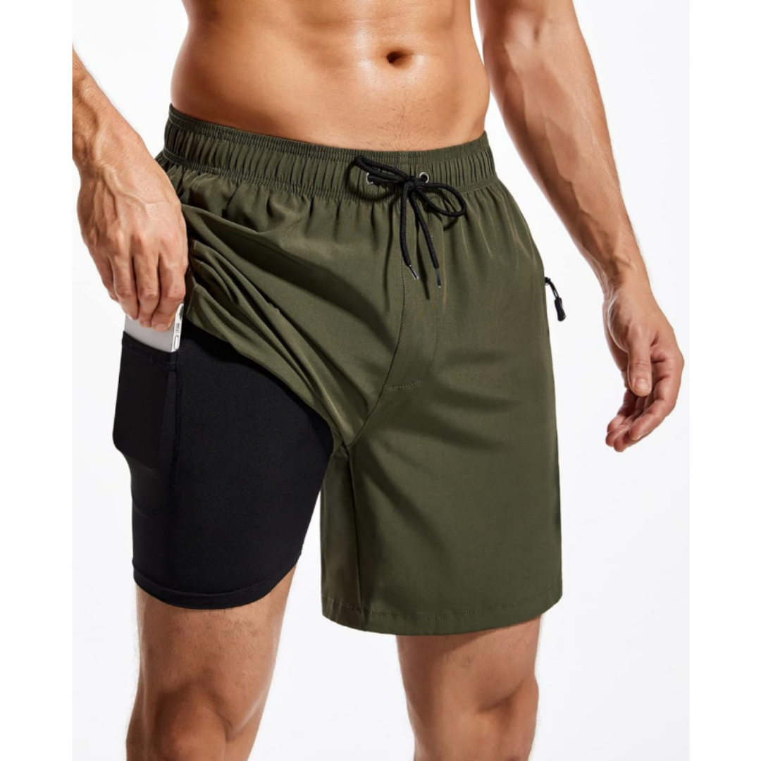 SILKWORLD Men's Swim Trunks with Compression Liner 7 Inch Quick-Dry Bathing Suit