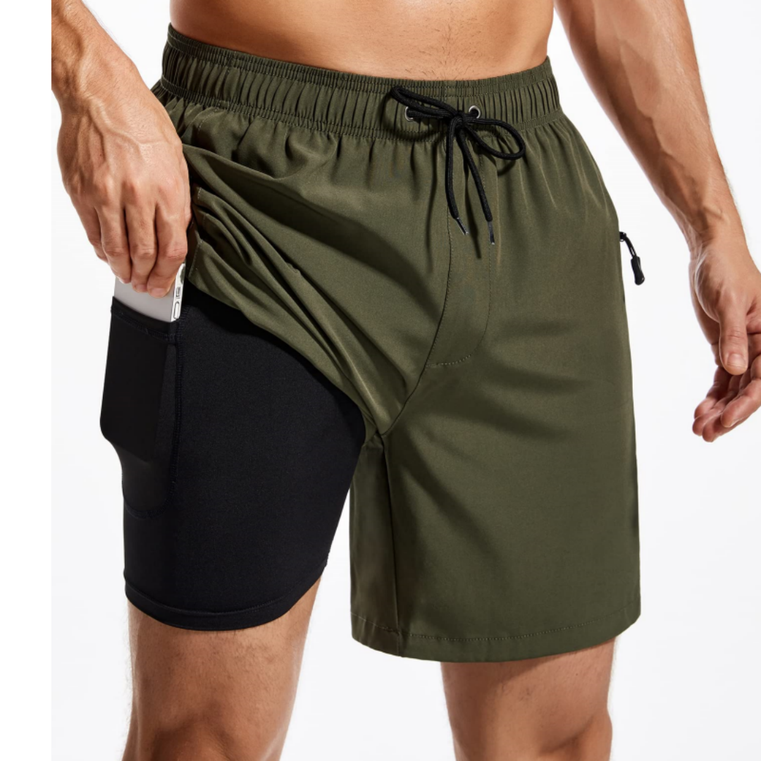 SILKWORLD Men's Swimming Trunks with Compression Liner 2 in 1 Quick-Dry Swim Shorts