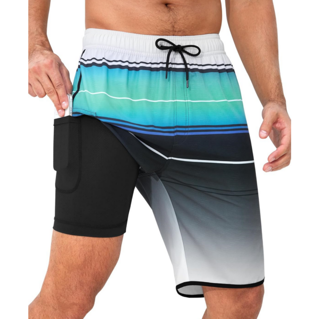 SILKWORLD Men's Swim Trunks with Compression Liner 9 Inch Suit 2 in 1 with Pockets