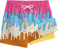 SILKWORLD Boys' Colorful Ice Cream Print Swim Trunks with Compression Liner