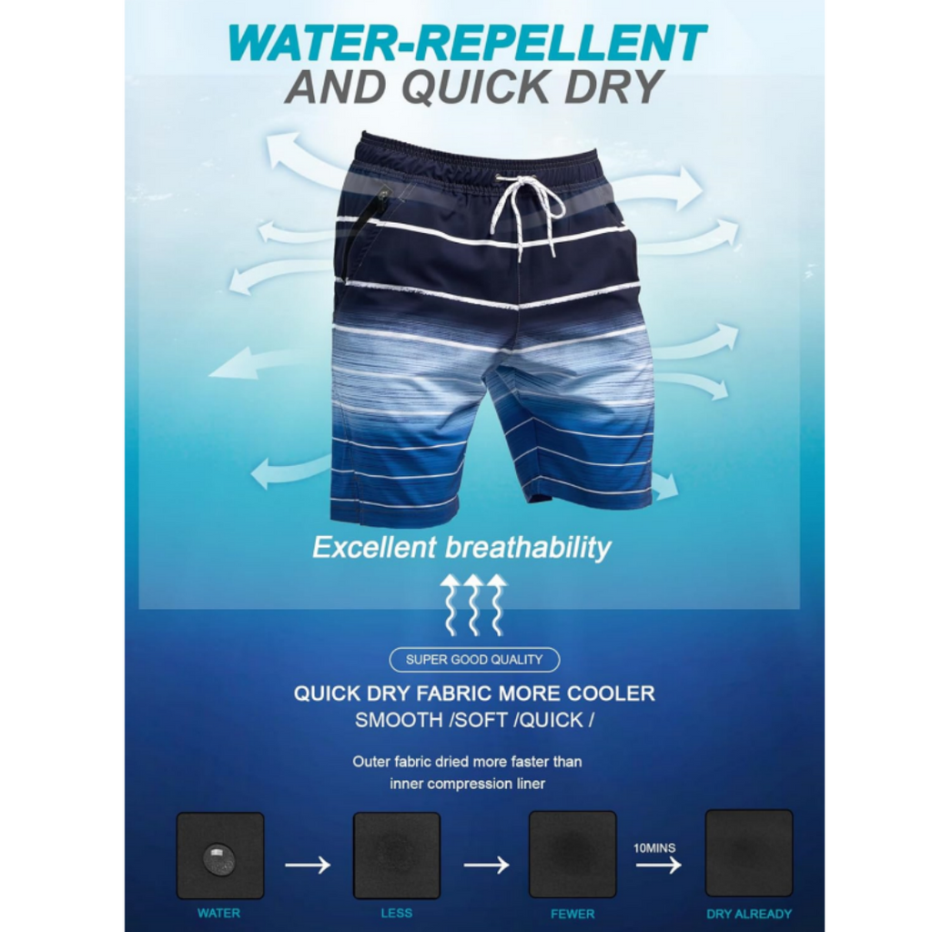 SILKWORLD Men's Swim Trunks with Compression Liner Quick Dry Bathing Suit