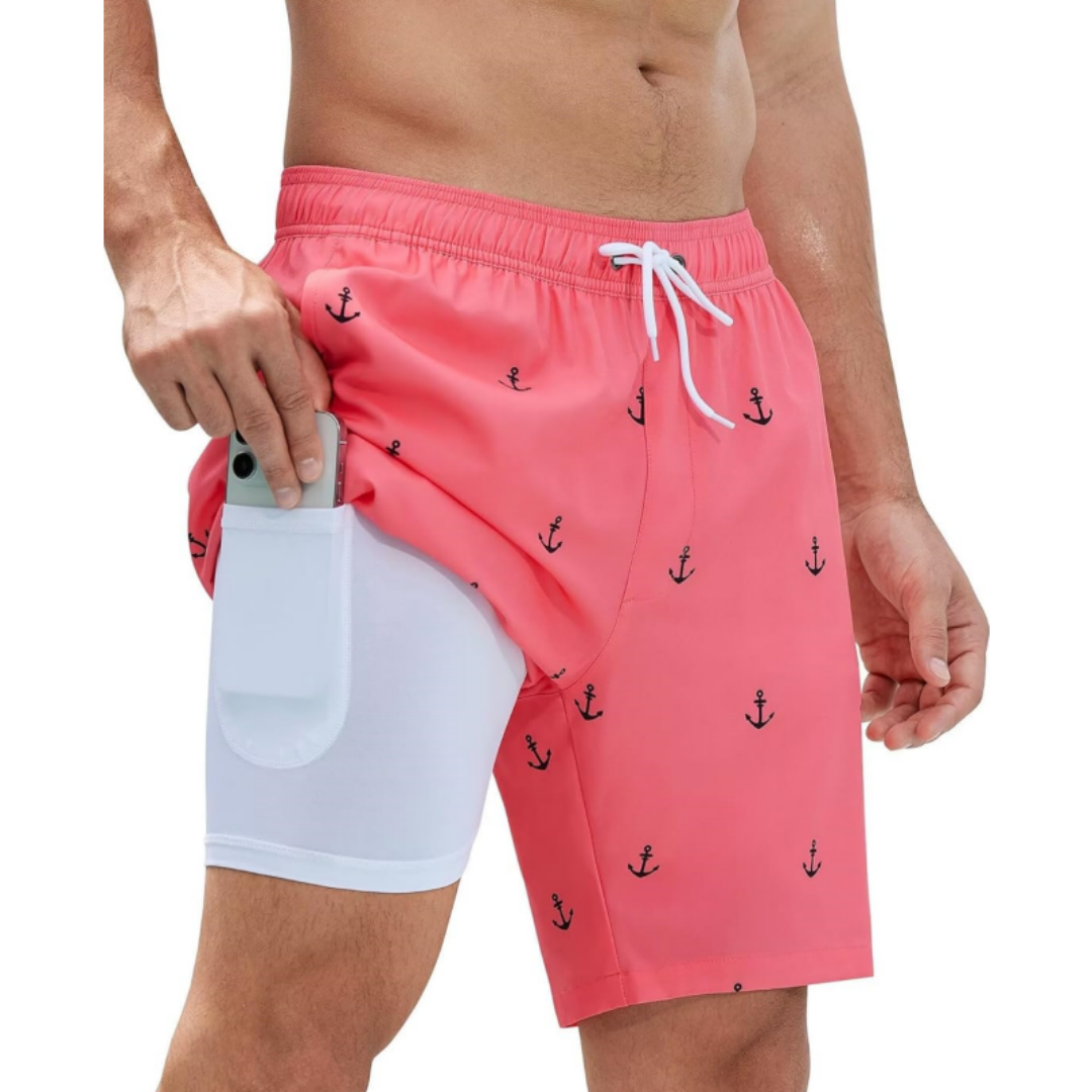 SILKWORLD Men's Swim Trunks Quick Dry Swimming Shorts with Compression Liner