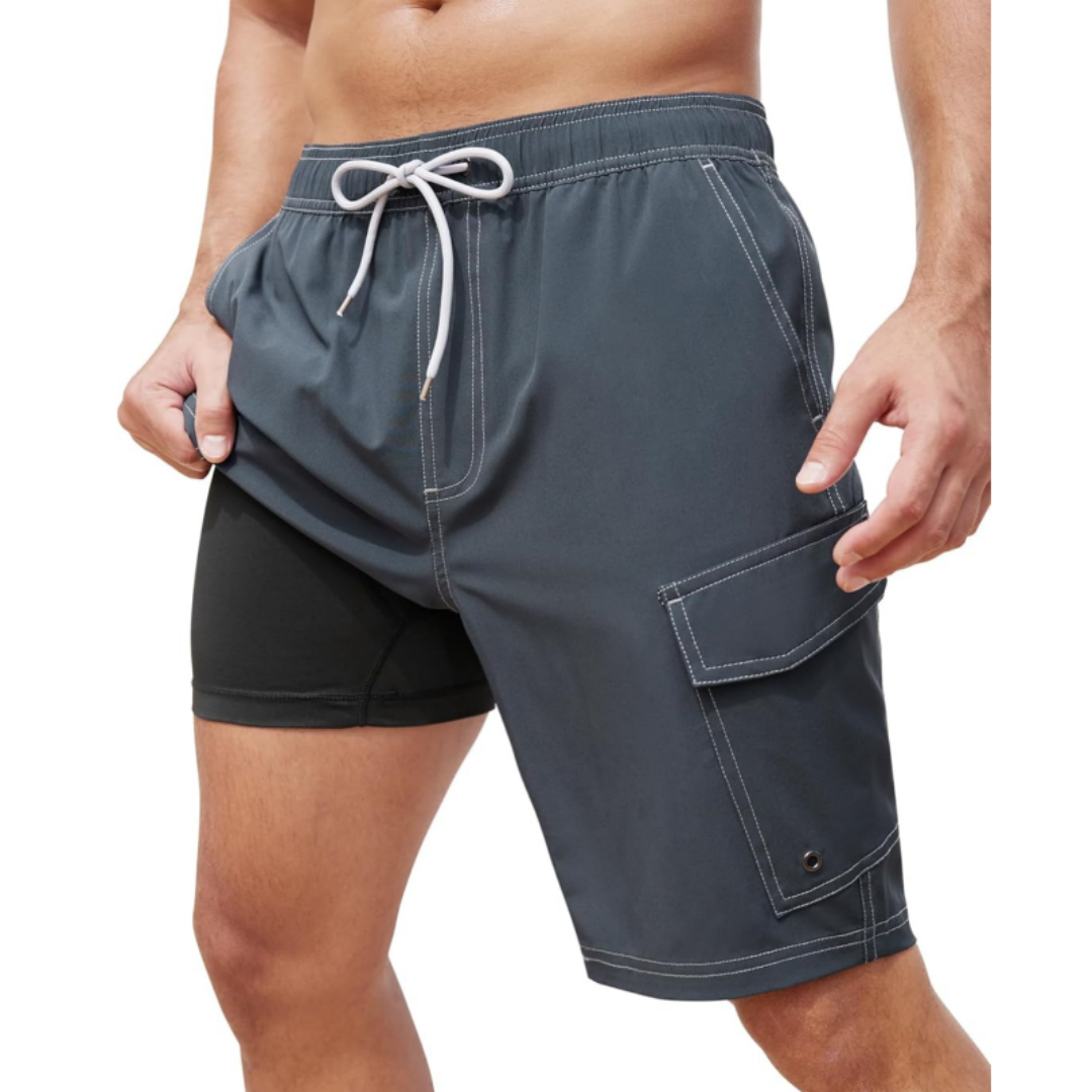 SILKWORLD Men's Swim Trunks with Compression Liner Bathing Suits Quick-Dry