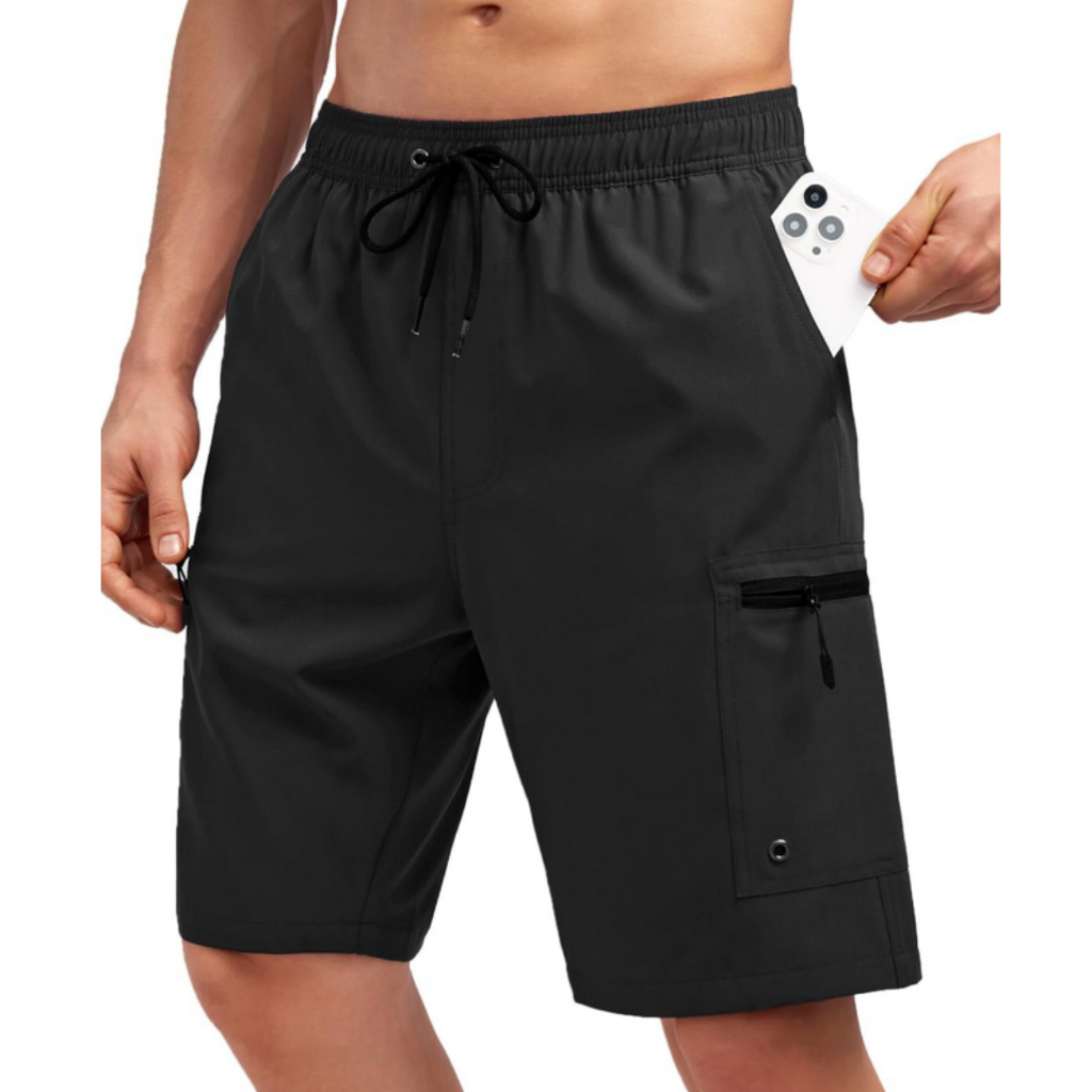 SILKWORLD Men's Swim Trunks with Compression Liner Zipper Cargo Pockets Bathing Suit