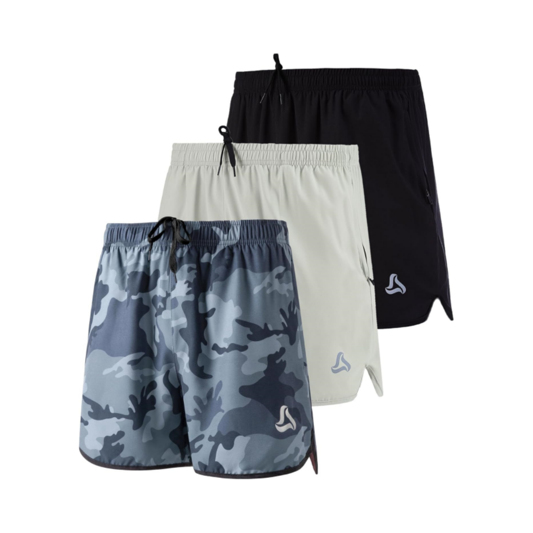 SILKWORLD Men's Running Stretch Quick Dry Shorts with Zipper Pockets(Pack of 2~3)