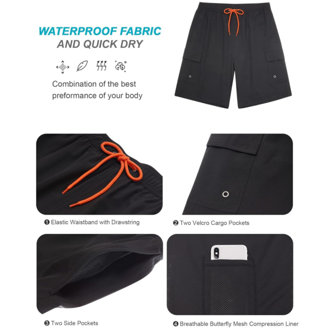 SILKWORLD Men's Swim Trunks with Compression Liner Quick Dry Bathing Suits