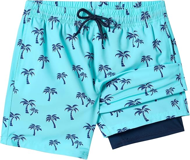 SILKWORLD Boys Swim Trunks with Compression Liner Quick Dry Bathing Suits
