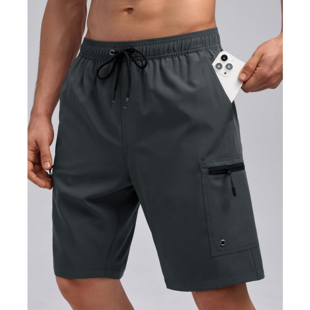 SILKWORLD Men's Swim Trunks with Compression Liner Zipper Cargo Pockets Bathing Suit