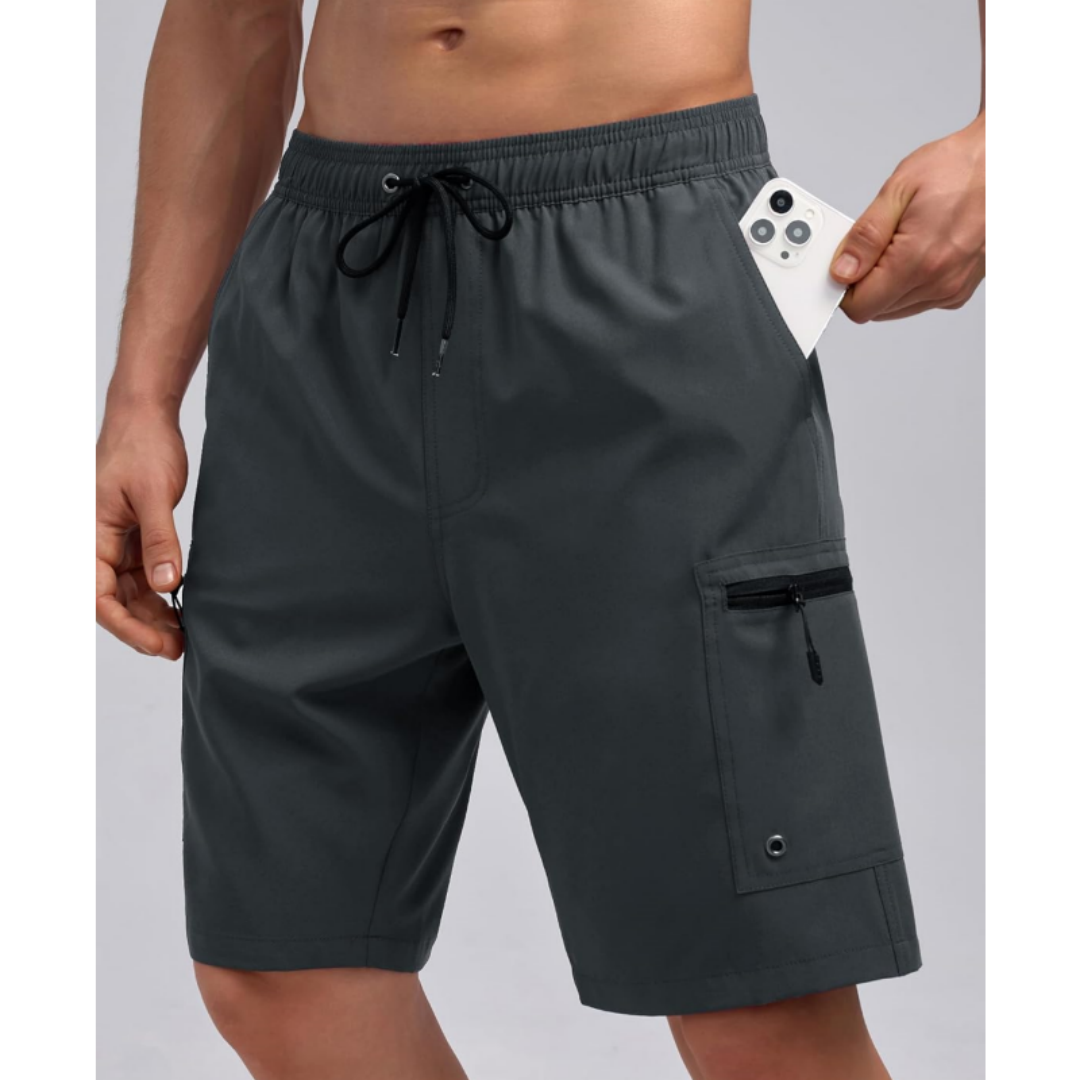 SILKWORLD Men's Swim Trunks with Compression Liner Zipper Cargo Pockets Bathing Suit