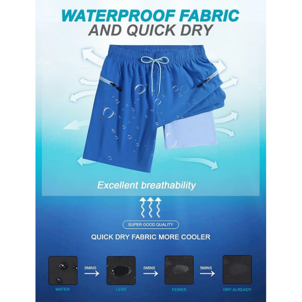 SILKWORLD Men's Swim Trunks with Compression Liner 7 Inch Quick-Dry Bathing Suit