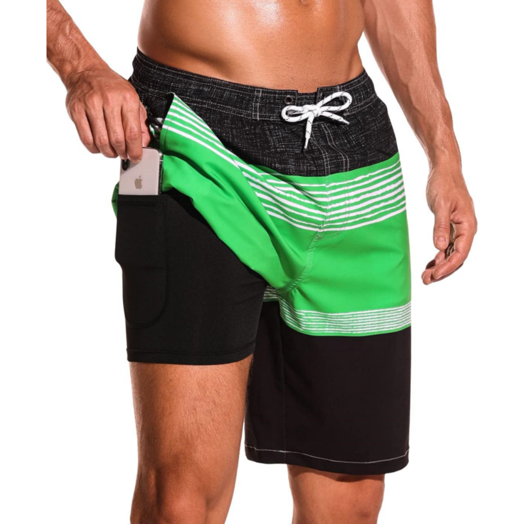 SILKWORLD Men's Swim Trunks with Compression Liner 2 in 1 Quick Dry Bathing Suit