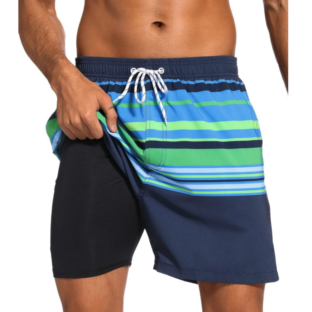 SILKWORLD Men's Swim Trunks with Compression Liner 2 in 1 Quick Dry Beach Shorts