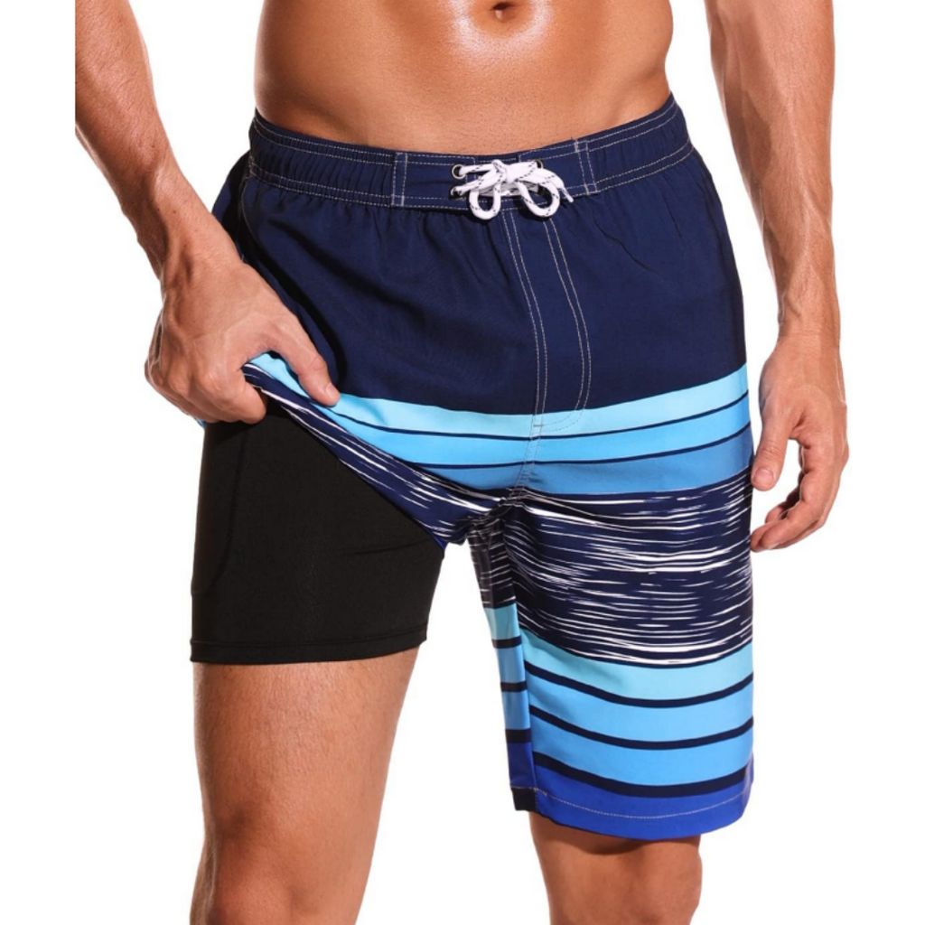 SILKWORLD Men's Swim Trunks with Compression Liner 2 in 1 Quick Dry Bathing Suit