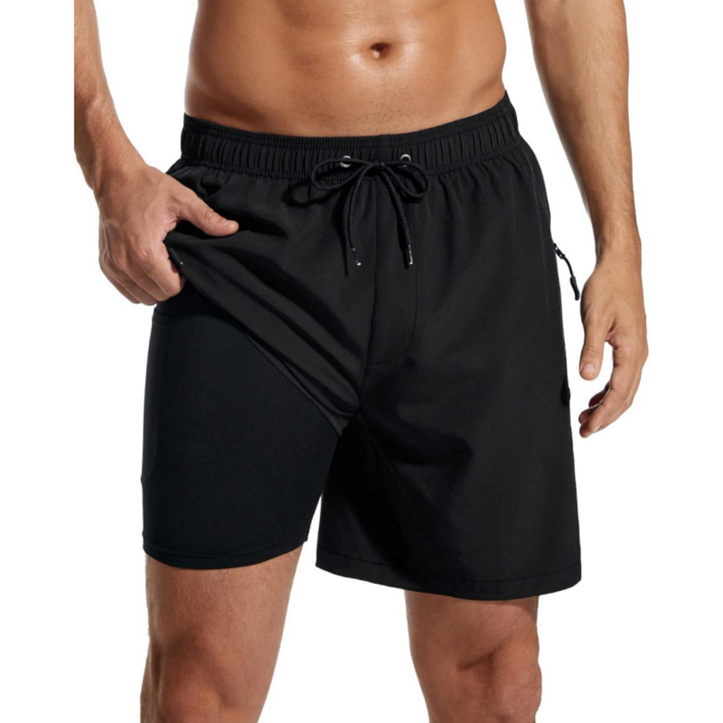 SILKWORLD Men's Swim Trunks with Compression Liner 7 Inch Quick-Dry Bathing Suit
