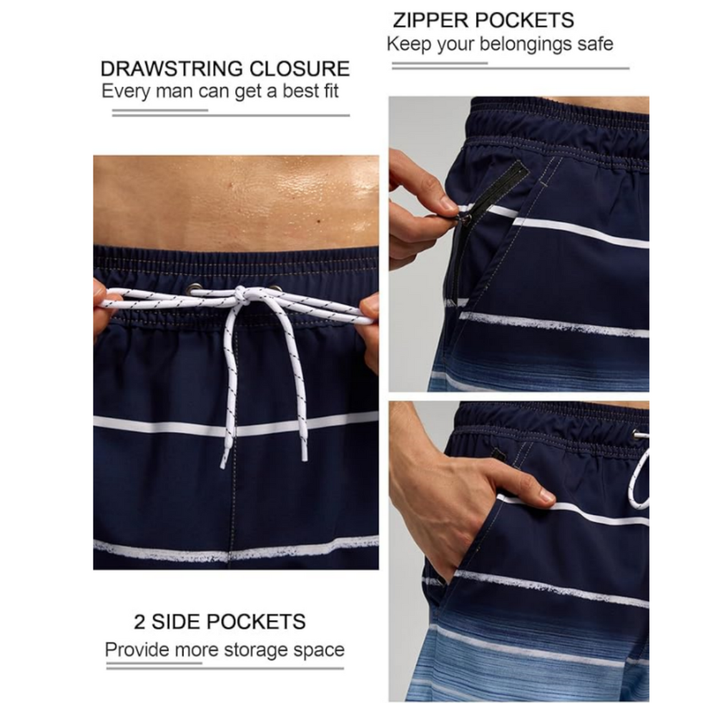 SILKWORLD Men's Swim Trunks with Compression Liner Quick Dry Bathing Suit