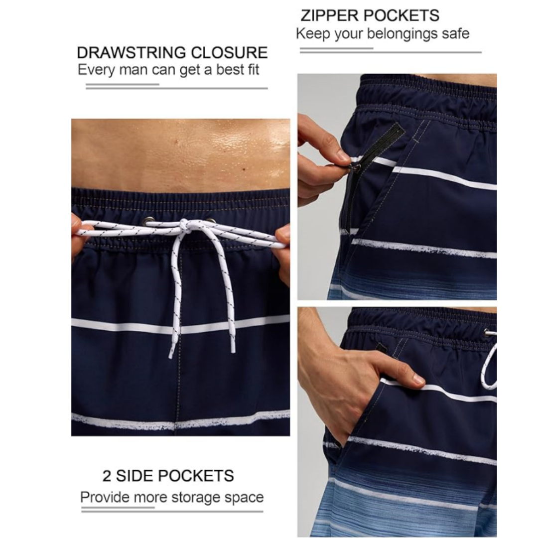 SILKWORLD Men's Swim Trunks with Compression Liner Quick Dry Bathing Suit