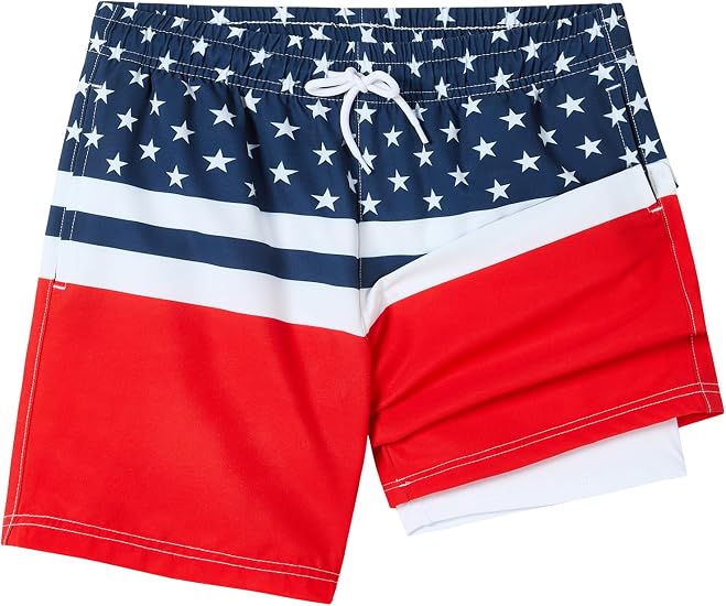 SILKWORLD Boys Swim Trunks with Compression Liner Quick Dry Bathing Suits
