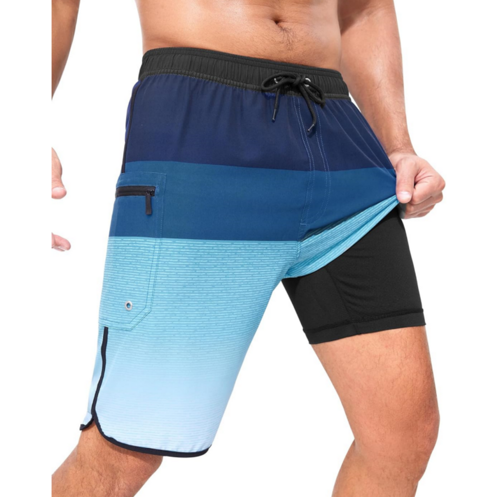 SILKWORLD Men's Swim Trunks with Compression Liner 9 Inch Suit 2 in 1 with Pockets