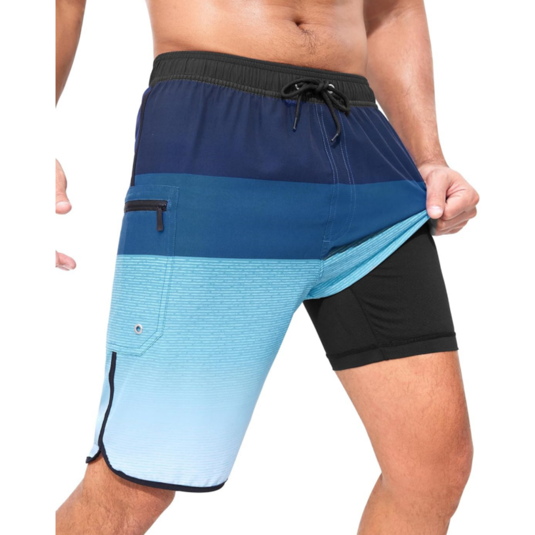 SILKWORLD Men's Swim Trunks with Compression Liner 9 Inch Suit 2 in 1 with Pockets