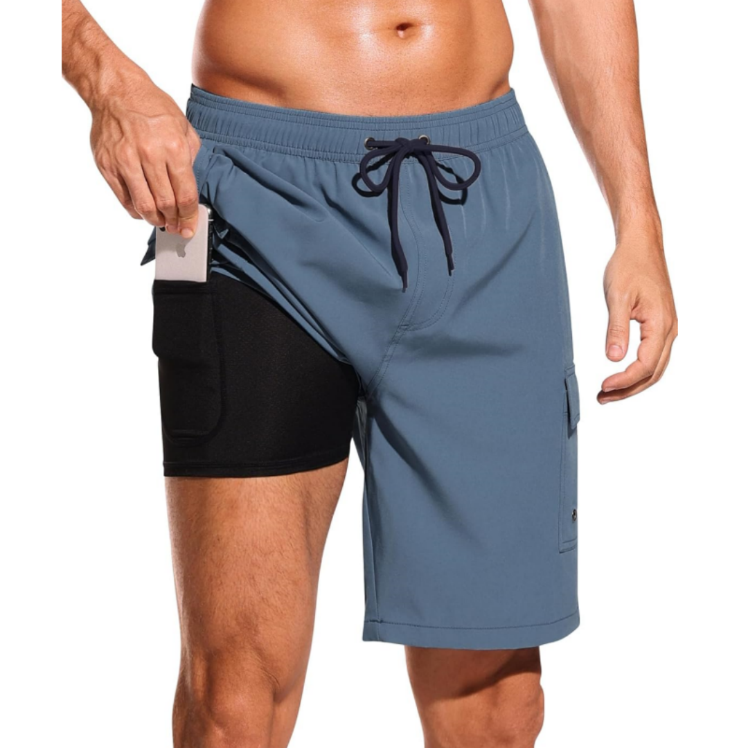 SILKWORLD Men's Swim Trunks with Compression Liner Quick Dry Bathing Suits