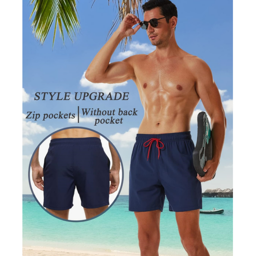 SILKWORLD Men's Beach Shorts Mesh lining Swimming Trunks Quick-dry with Pockets