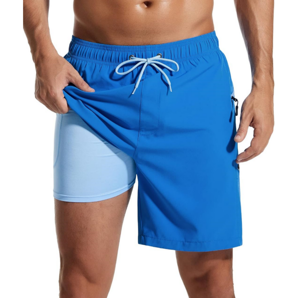 SILKWORLD Men's Swim Trunks with Compression Liner 7 Inch Quick-Dry Bathing Suit