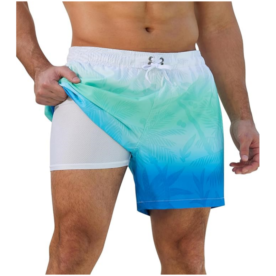 SILKWORLD Mens Swimming Trunks 2 in 1 Quick Dry Bathing Suit With Zipper Pockets