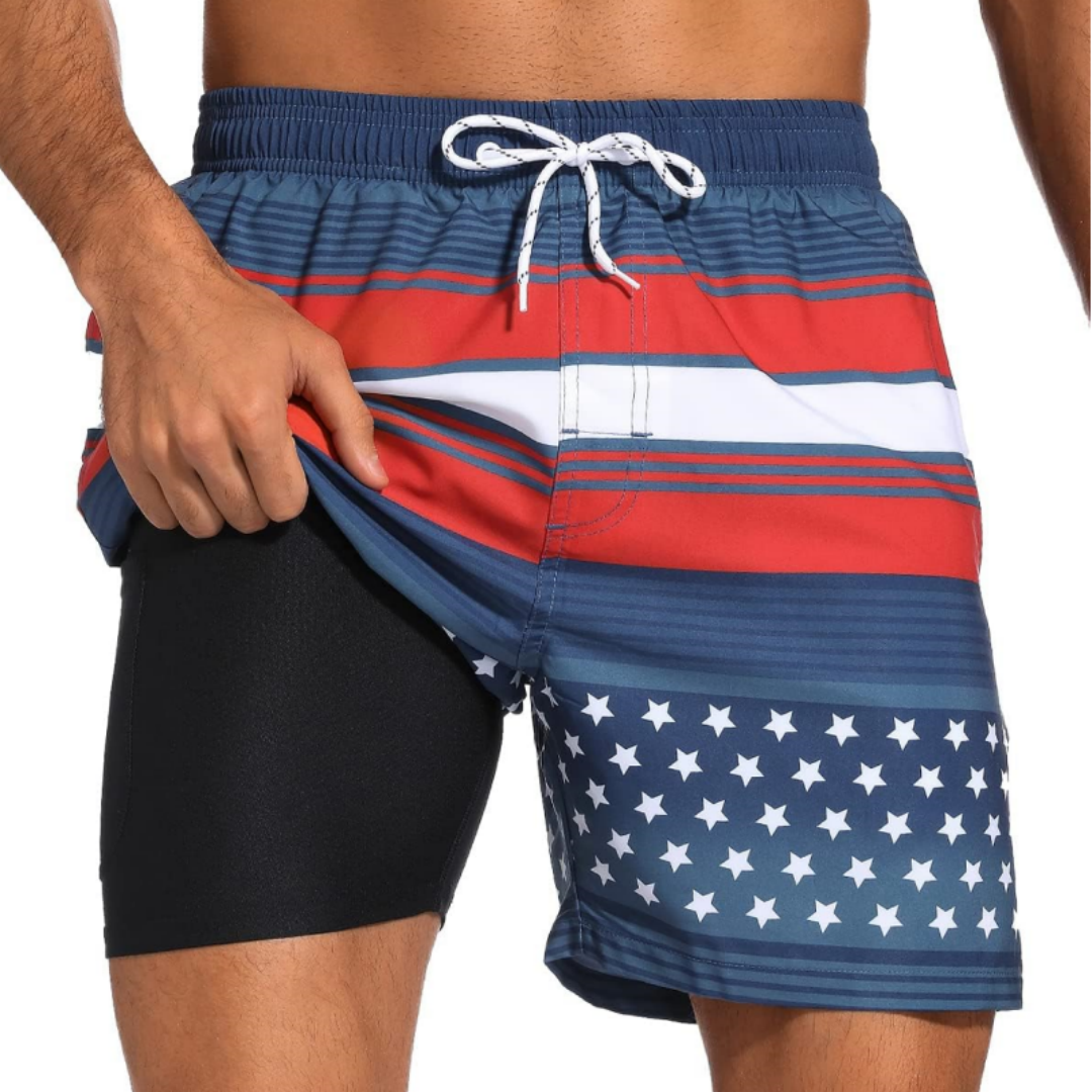 SILKWORLD Men's Swim Trunks with Compression Liner 2 in 1 Quick Dry Beach Shorts