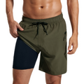 SILKWORLD Men's Swimming Trunks with Compression Liner 2 in 1 Quick-Dry Swim Shorts with Zipper Pockets