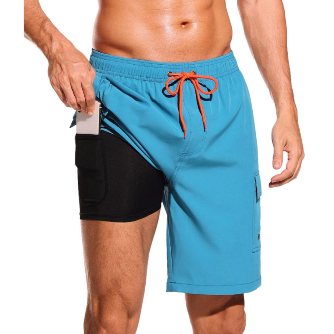 SILKWORLD Men's Swim Trunks with Compression Liner Quick Dry Bathing Suits