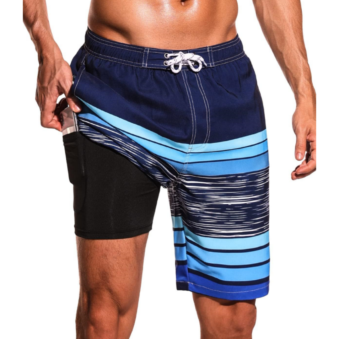 SILKWORLD Men's Swim Trunks with Compression Liner 2 in 1 Quick Dry Bathing Suit
