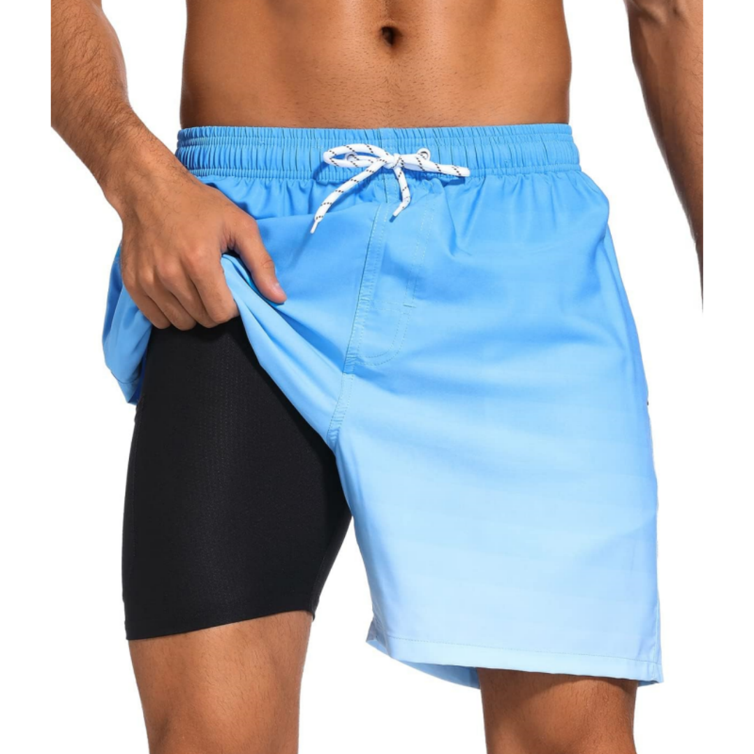 SILKWORLD Men's Swim Trunks with Compression Liner 2 in 1 Quick Dry Beach Shorts