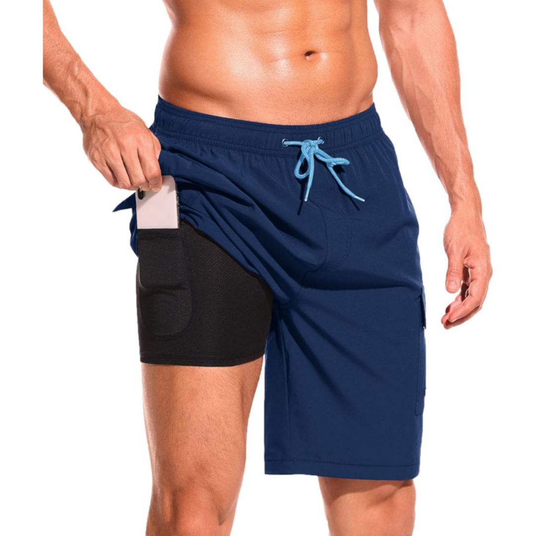SILKWORLD Men's Swim Trunks with Compression Liner Quick Dry Bathing Suits