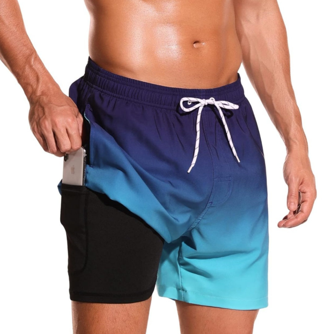 SILKWORLD Men's Swimming Trunks with Compression Liner Quick Dry Swim Shorts