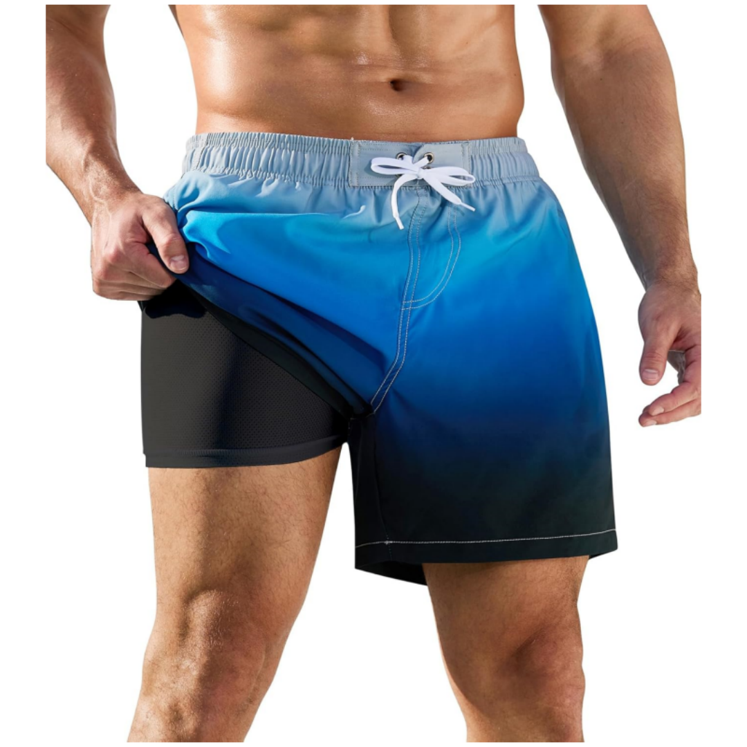 SILKWORLD Mens Swimming Trunks 2 in 1 Quick Dry Bathing Suit With Zipper Pockets