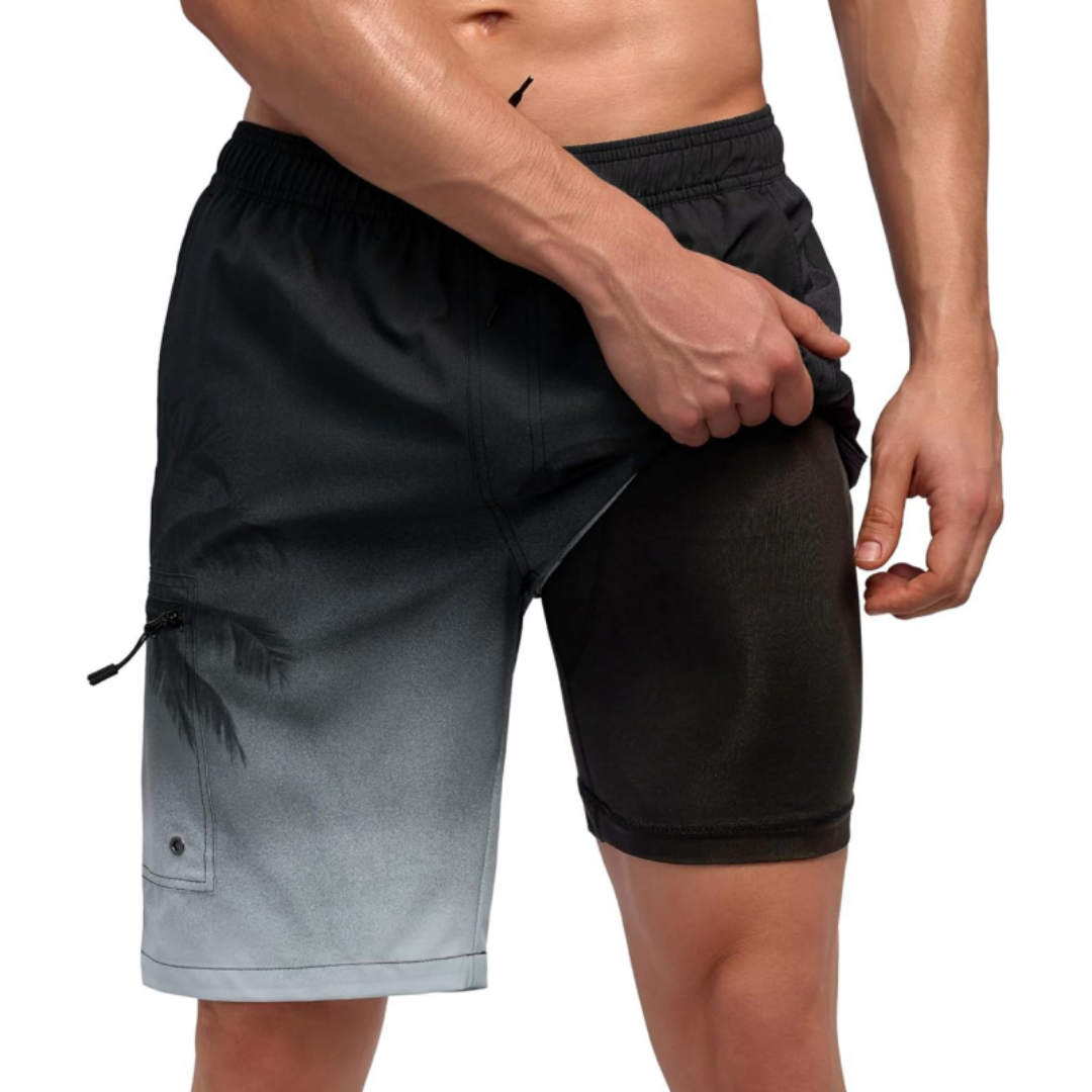 SILKWORLD Men's Swim Trunks with Compression Liner Zipper Cargo Pockets Bathing Suit