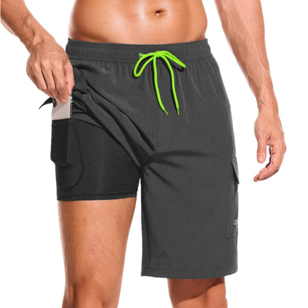 SILKWORLD Men's Swim Trunks with Compression Liner Quick Dry Bathing Suits