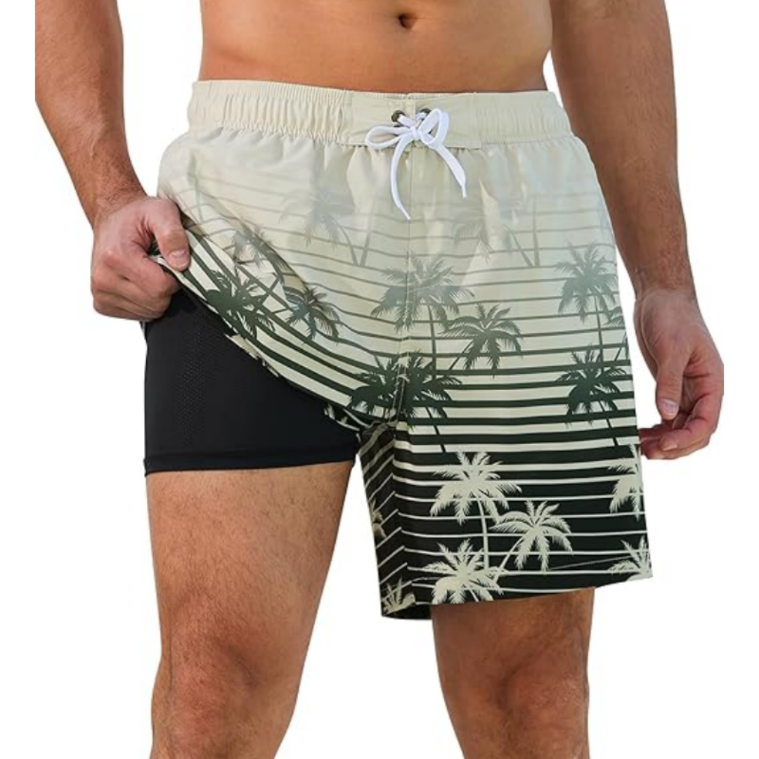 SILKWORLD Mens Swimming Trunks 2 in 1 Quick Dry Bathing Suit With Zipper Pockets