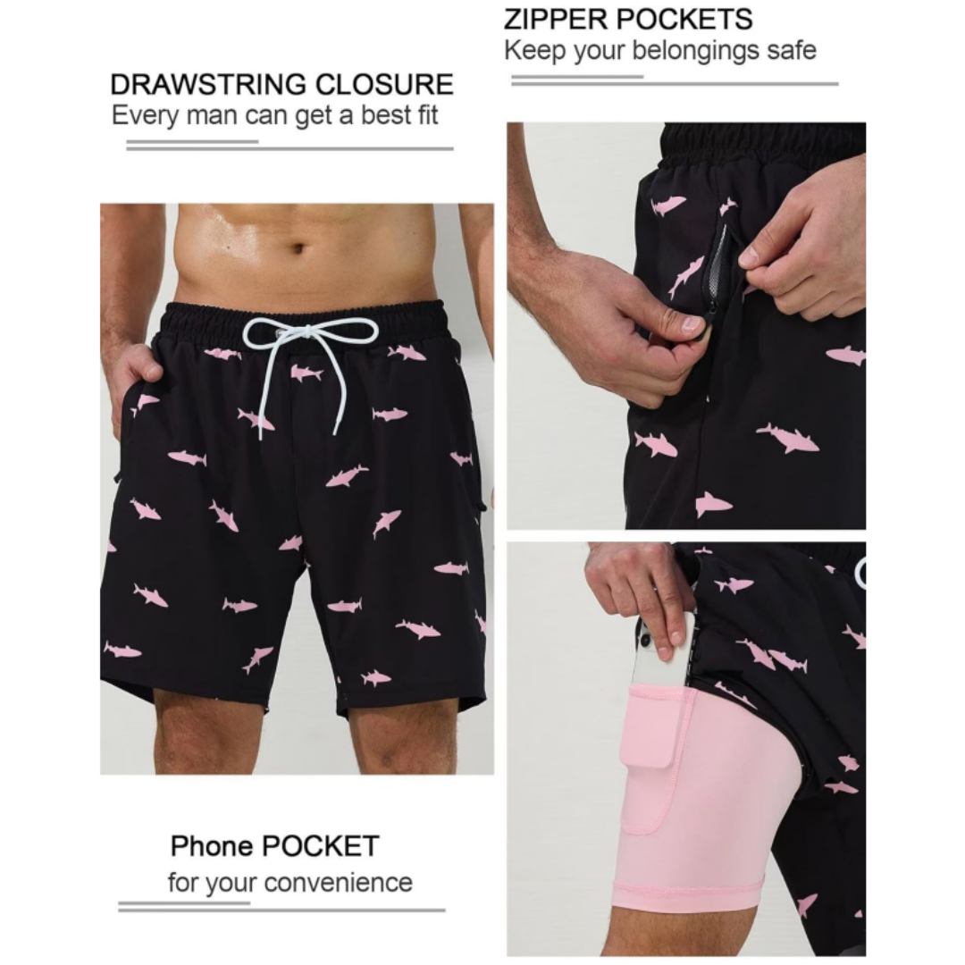 SILKWORLD Men's Swim Trunks Quick Dry Swimming Shorts with Compression Liner