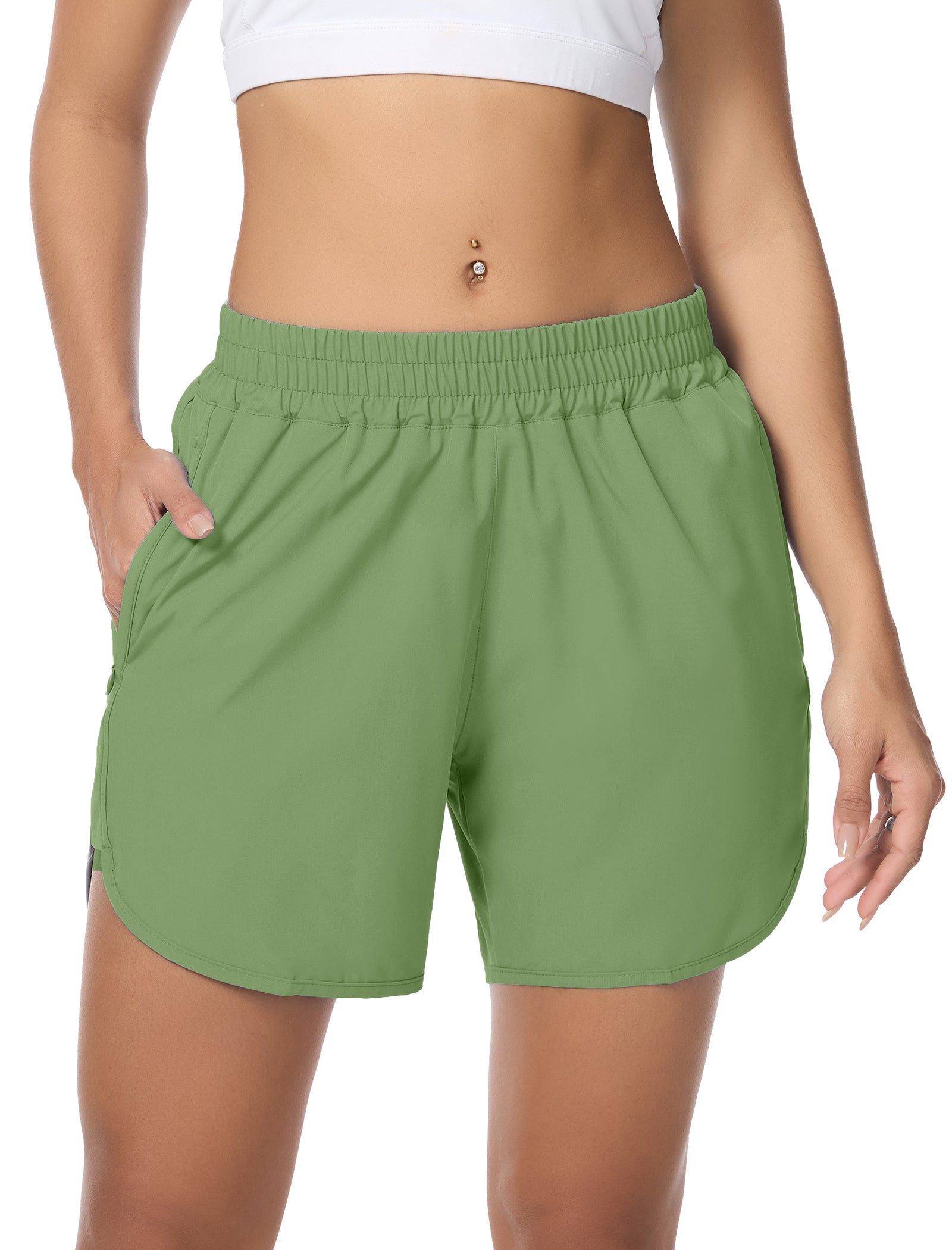 SILKWORLD Women's Running Shorts Hight Waist 5" Summer Athletic Gym Workout Fashion Short with Liner and Zipper Pockets